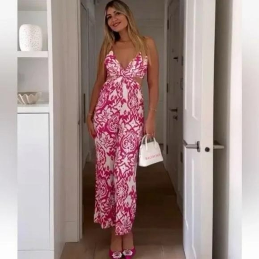 Zara Pink and Cream Patterned Jumpsuit